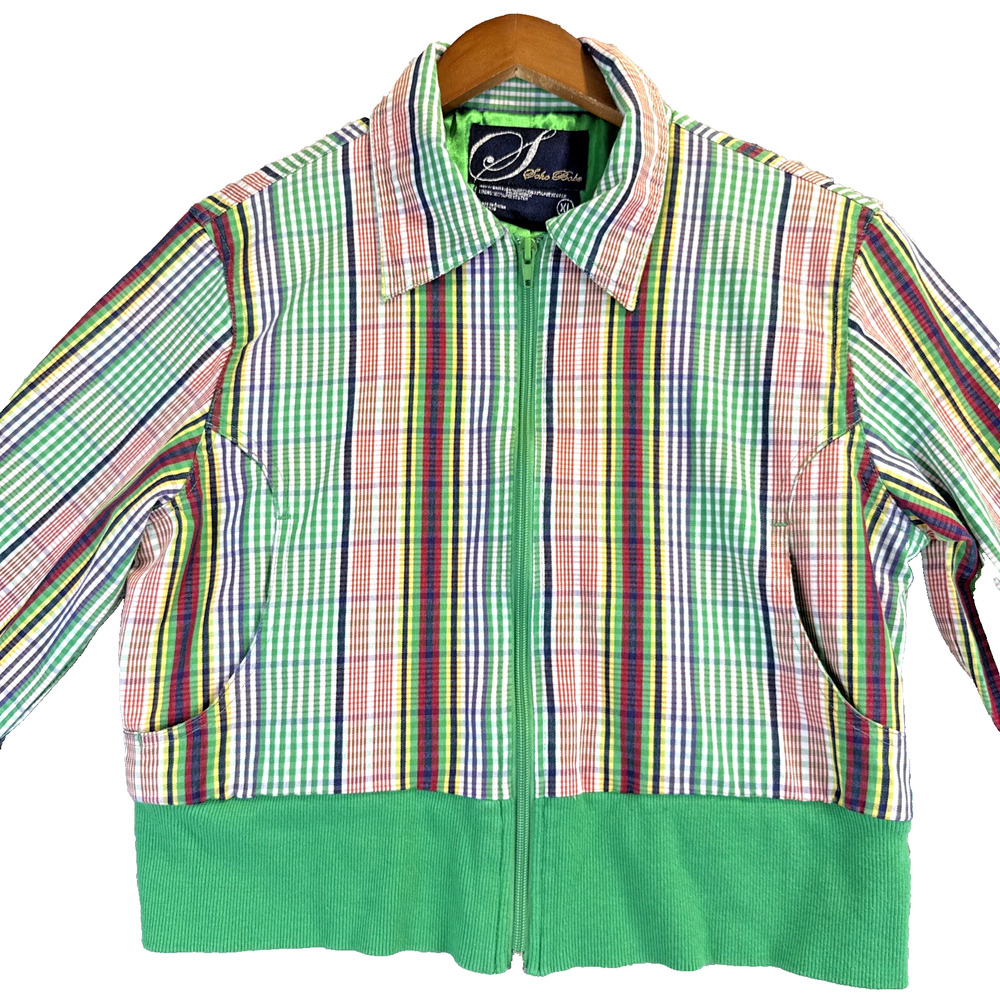 Women's Jacket Full-Zip Lined Crop Green Plaid Size X-Large Preppy SOHO BABE